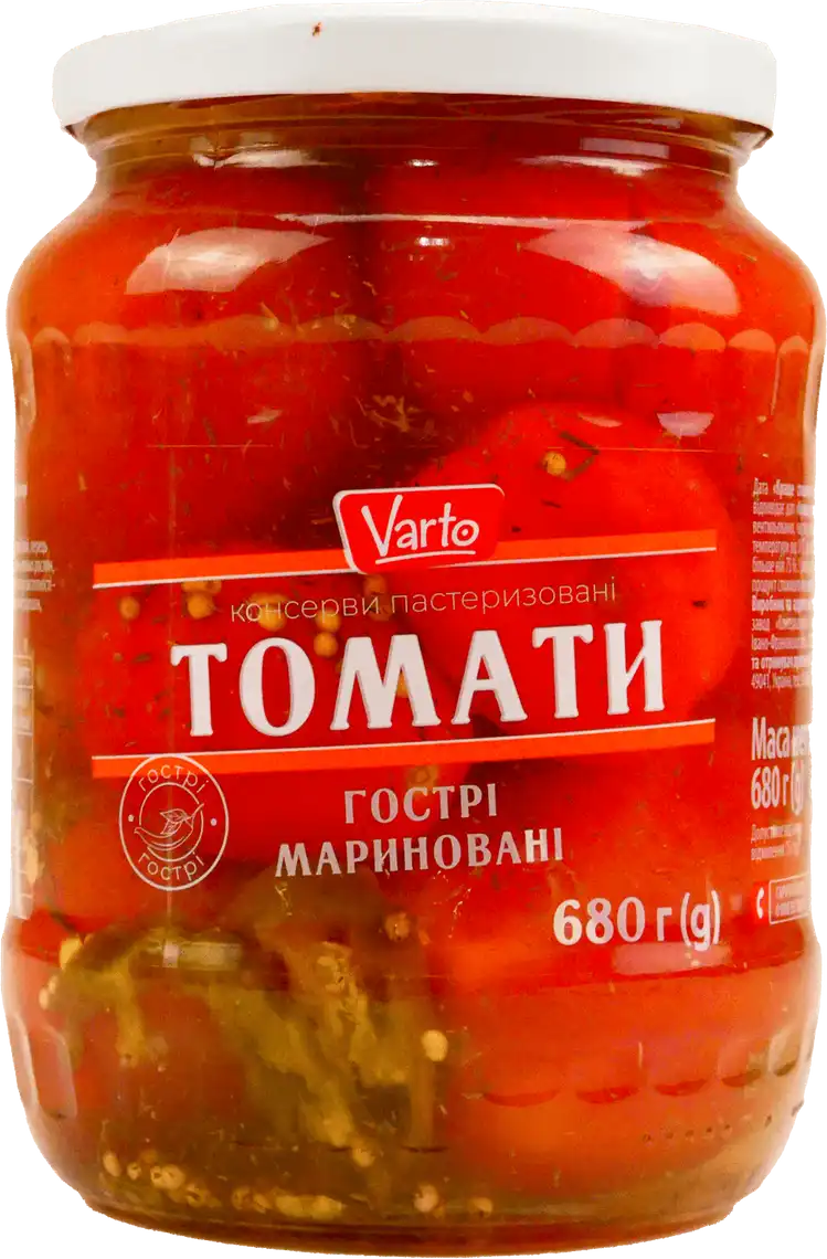Фото 1 - Томати Varto мариновані гострі 680 г