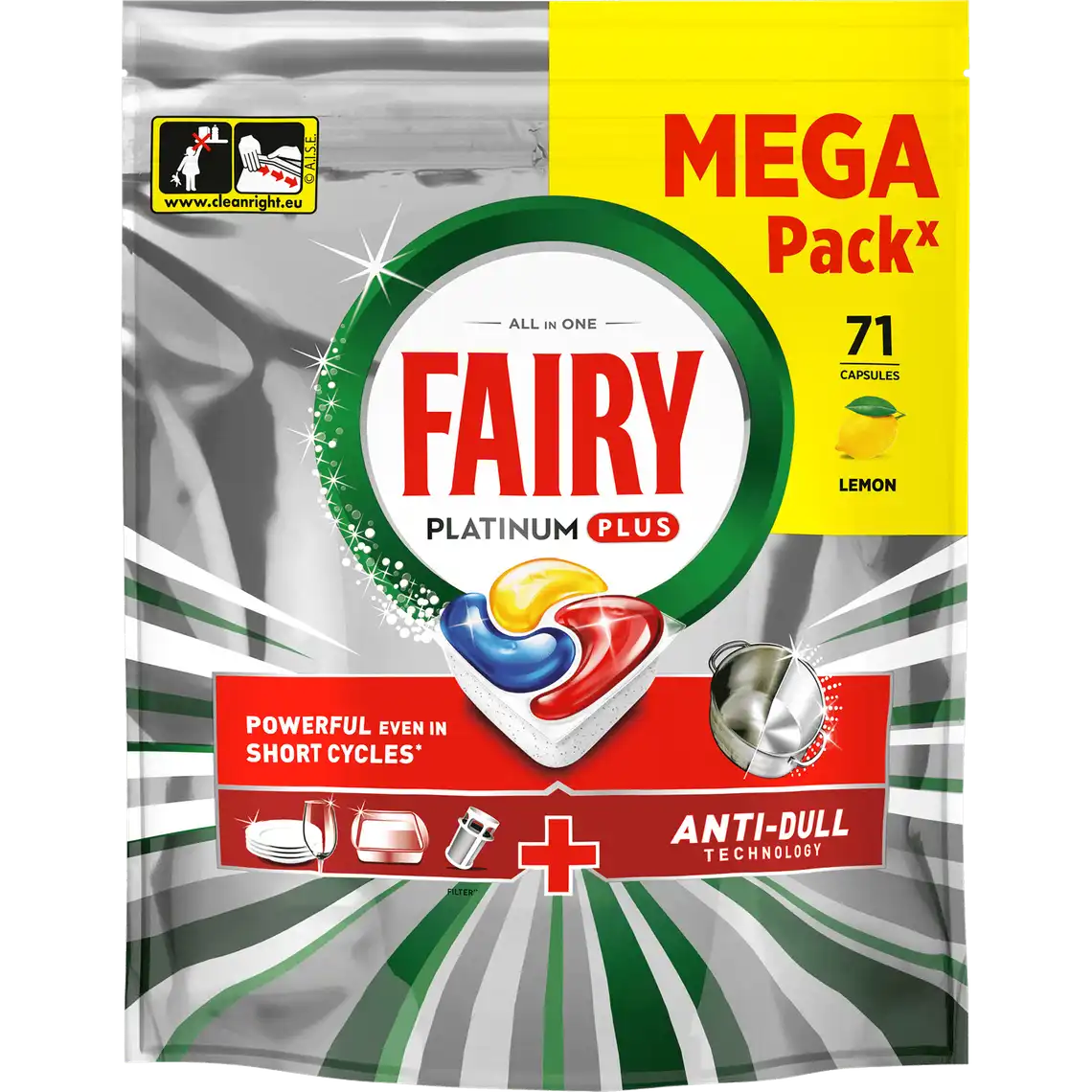Фото 1 - Капсули для посудомийних машин Fairy Platinum All in One Lemon 71 шт