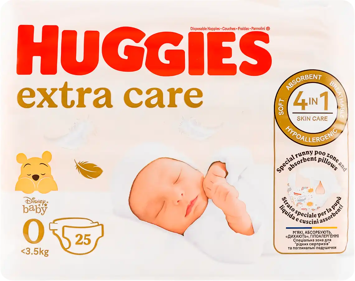 Фото 1 - Підгузники Huggies Extra Care 0 (до 3кг) 25 шт