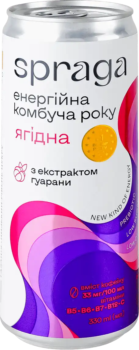 Фото 1 - Напій Spraga Комбуча ягідний енергетичний 330 мл