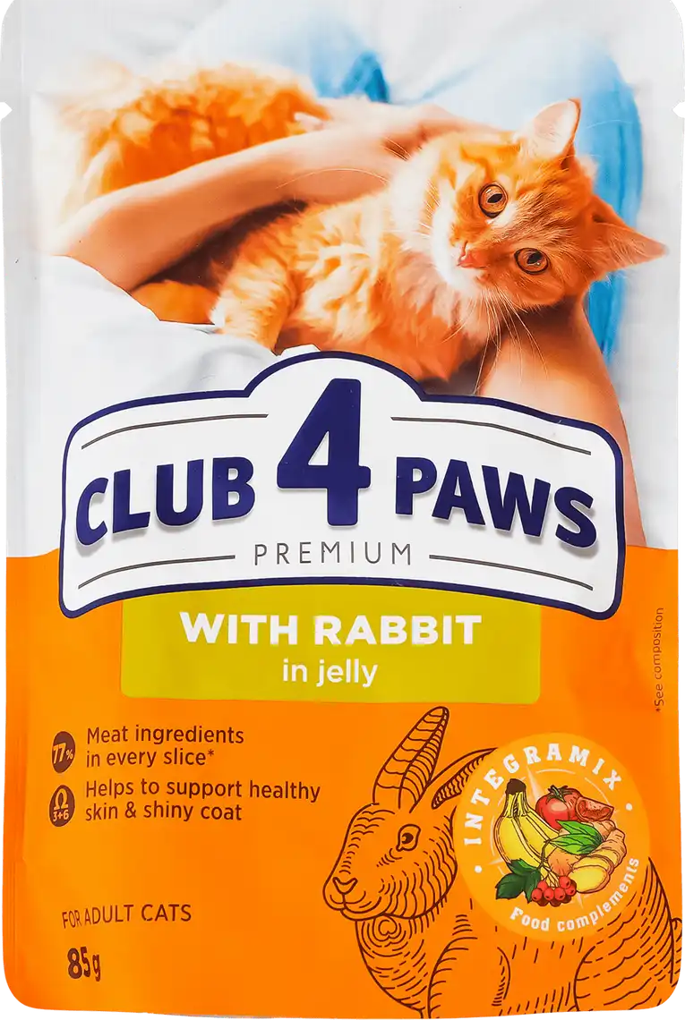 Фото 1 - Корм для котів Club 4 Paws Premium з кроликом у желе 85 г
