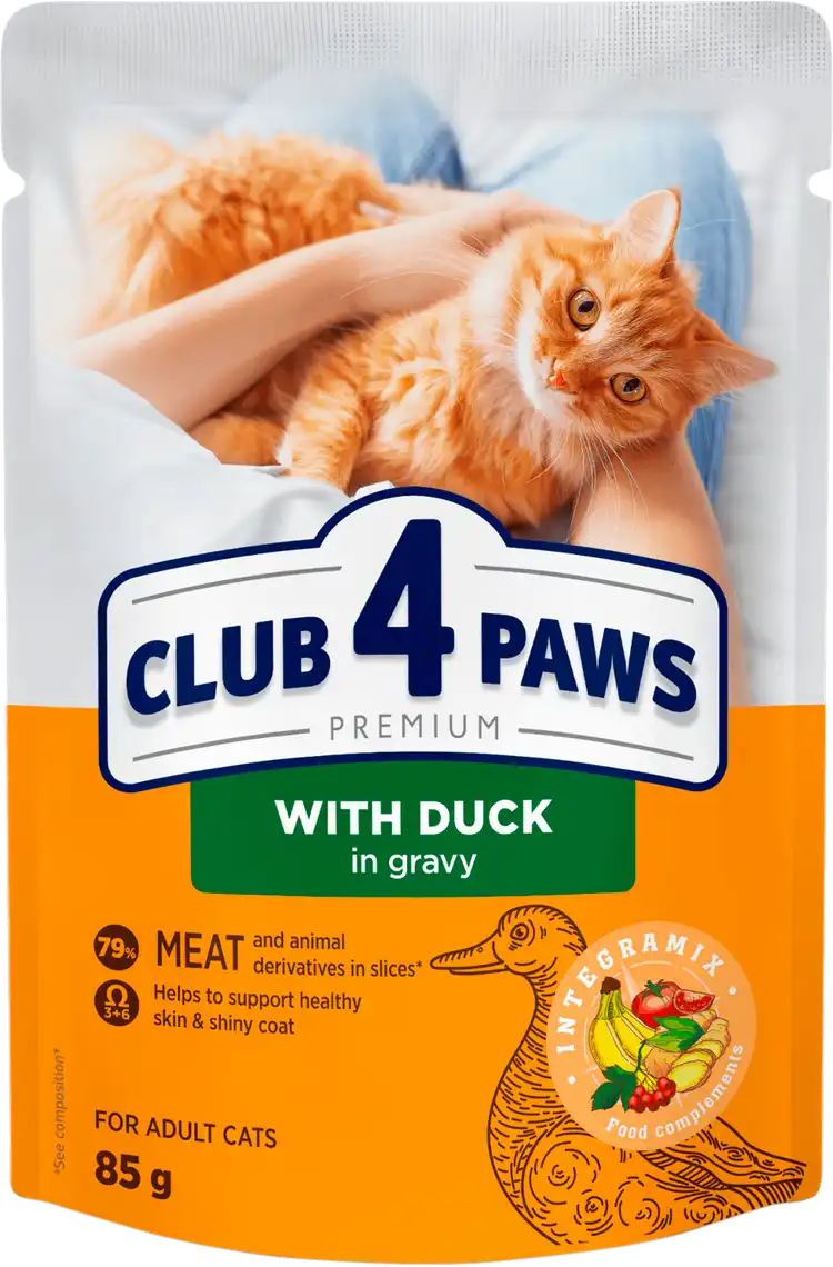 Фото 1 - Корм для котів Club 4 Paws Premium з качкою в соусі 85 г