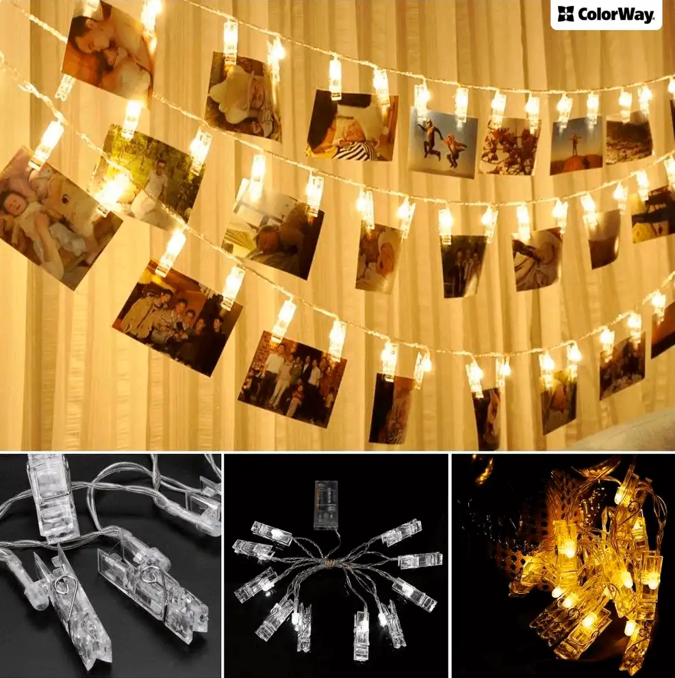 Фото 2 - Гірлянда СolorWay світлодіодна з прищіпками для фото 20 LED з живленням від USB 3 м