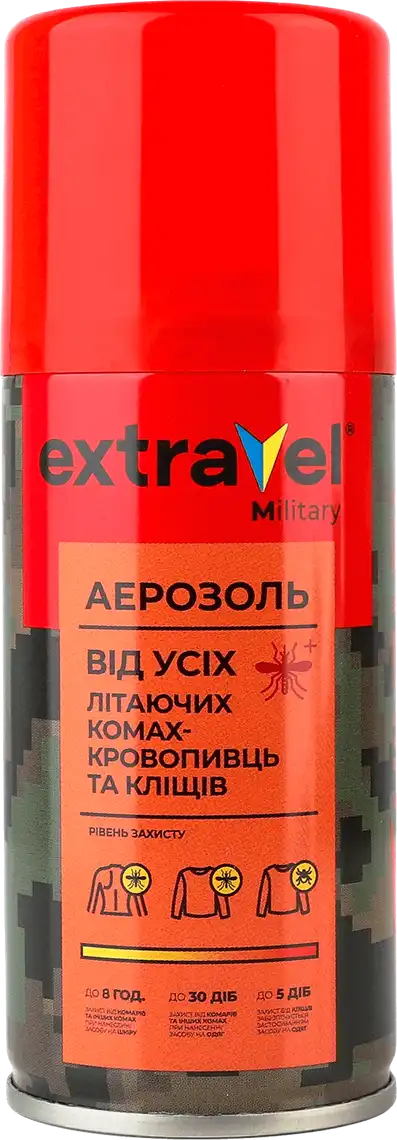 Фото 1 - Аерозоль Extravel Military від усіх літаючих комах-кровопивць і кліщів 125 мл