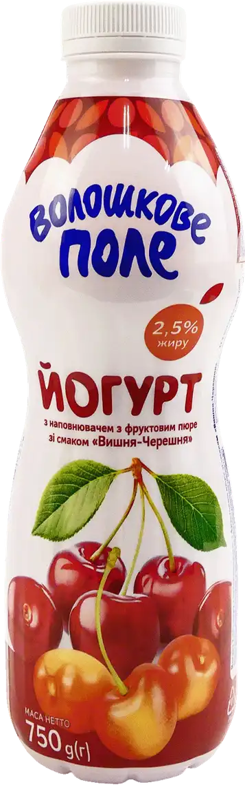 Фото 1 - Йогурт Волошкове поле Вишня-черешня з фруктовим пюре 2,5% 750 г