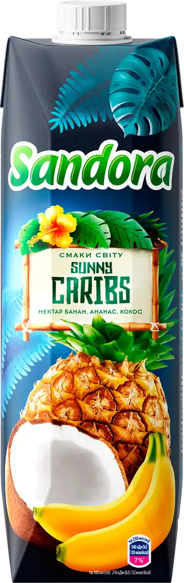 Фото 1 - Нектар Sandora Sunny Caribs з банану, ананасу та кокосу 950 мл