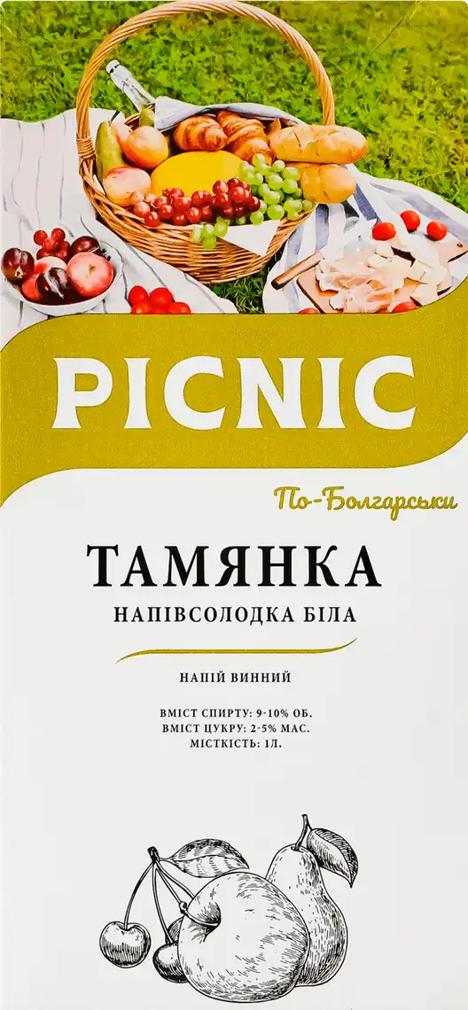 Фото 1 - Напій винний Picnic Тамянка По-Болгарськи білий напівсолодкий 10% 1 л