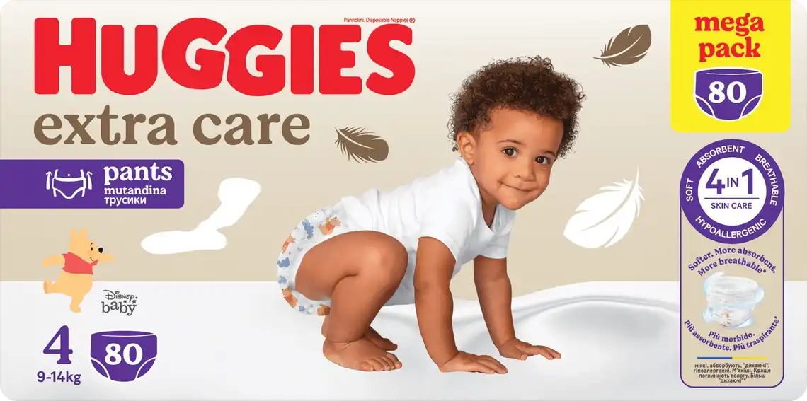 Фото 1 - Підгузники-трусики Huggies Extra Care DP Size 4 Mega Box 80 шт