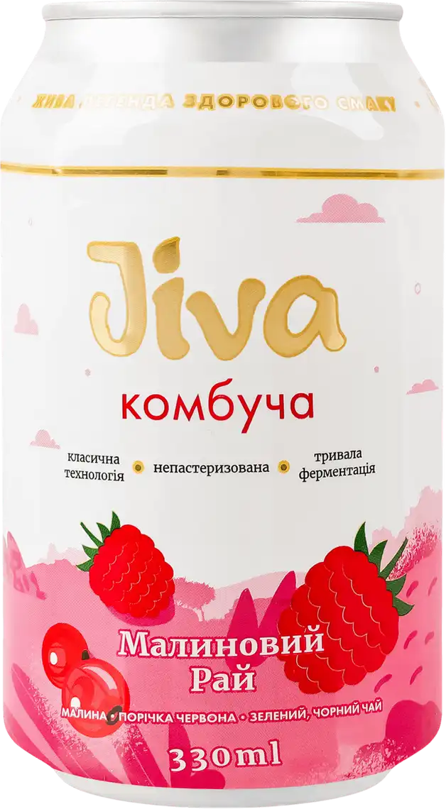 Фото 1 - Комбуча Jiva Малиновий Рай з пюре малини та порічки червоної 340 г