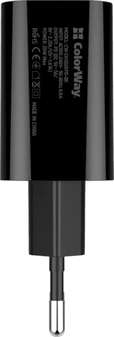 Фото 3 - Зарядний пристрій ColorWay мережевий USB Type-C 20W V2 чорний