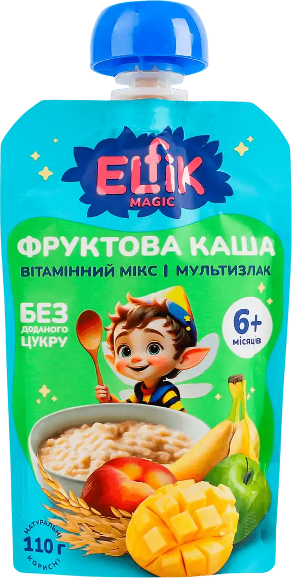 Фото 1 - Пюре Elfik Magic фруктова каша вітамінний мікс 110 г