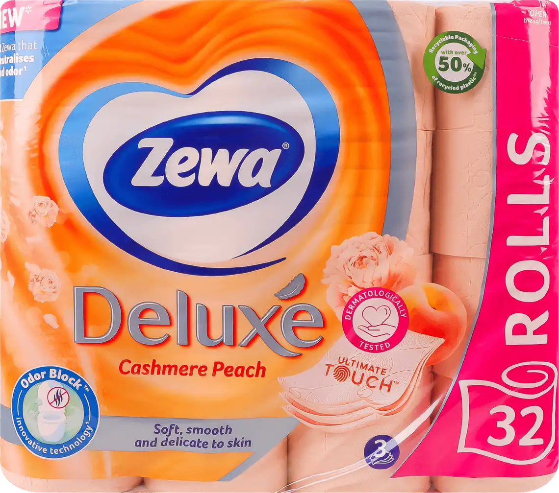 Фото 1 - Папір туалетний Zewa Deluxe Персик 3-шаровий 32 шт