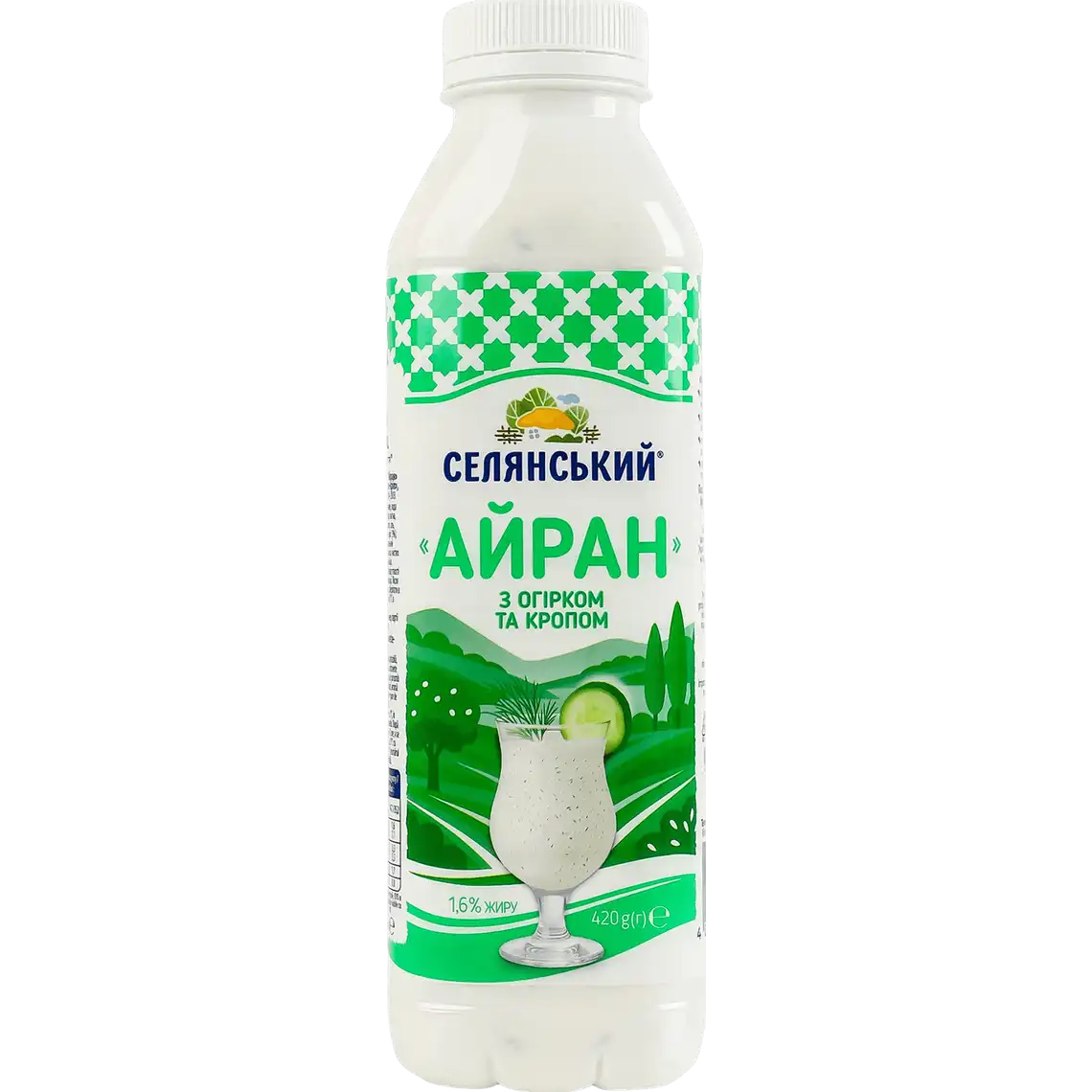 Фото 1 - Айран Селянське з огірком та кропом 1.6% 420 г