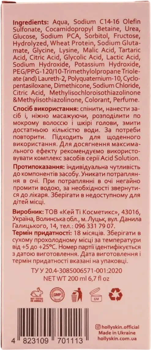 Фото 2 - Шампунь Hollyskin Aсid Solution кислотний глибоке зволоження шкіри голови і волосся 200 мл