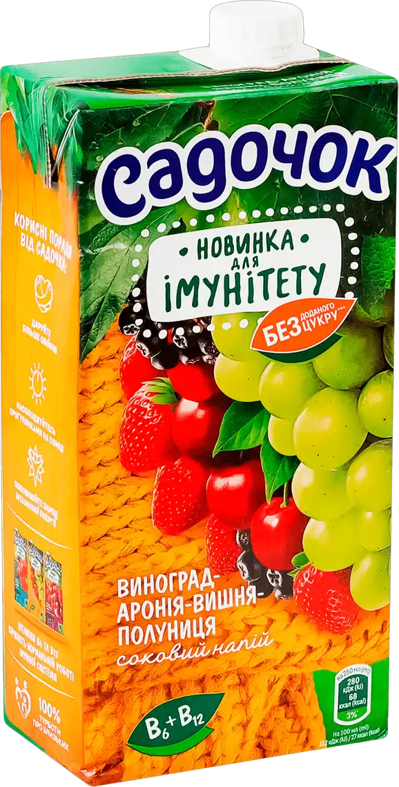 Фото 2 - Соковий напій Садочок Імуніті Виноград-аронія-вишня-полуниця 0.95 л
