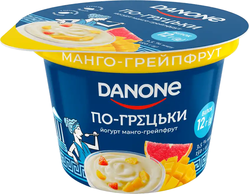Фото 1 - Йогурт Danone по-грецьки Манго та Грейпфрут 3.5% 150 г