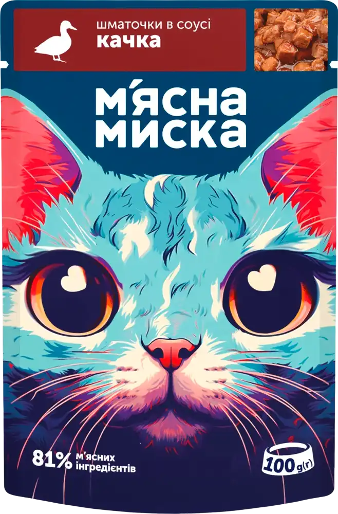 Фото 1 - Корм для котів М`ясна Миска шматочки в соусі з качкою 100 г