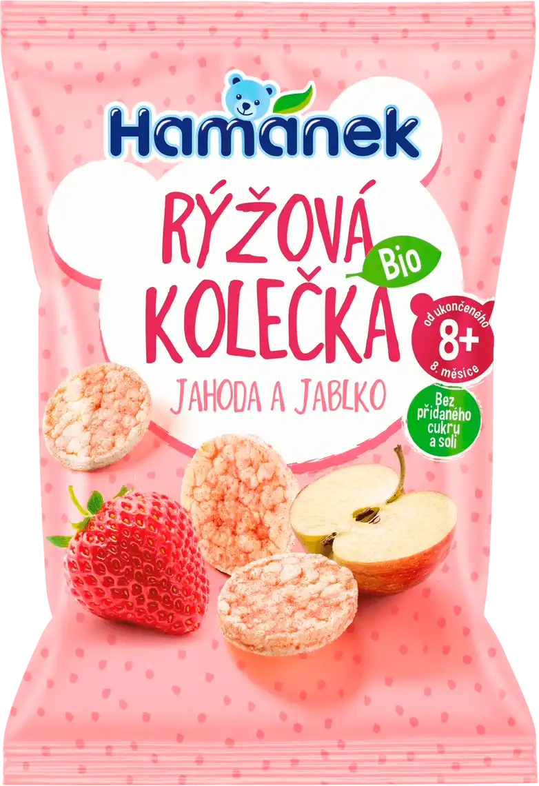 Фото 1 - Снеки Hamanek рисові органічні з полуницею та яблуком 35 г