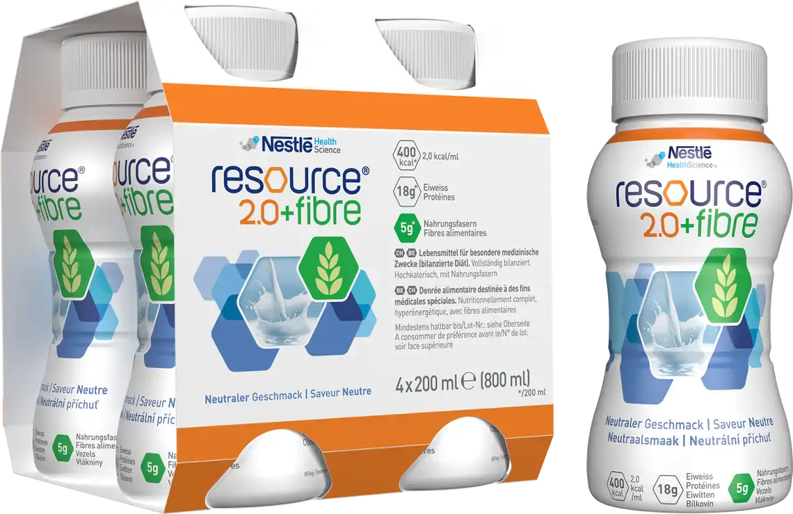 Фото 2 - Ентеральне харчування Nestle Resource 2.0 + Fibre з нейтральним смаком 4х200 мл