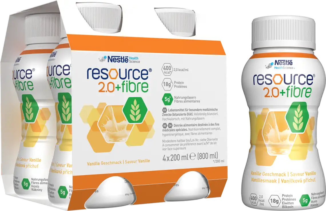 Фото 2 - Ентеральне харчування Nestle Resource 2.0 + Fibre зі смаком ванілі 4х200 мл