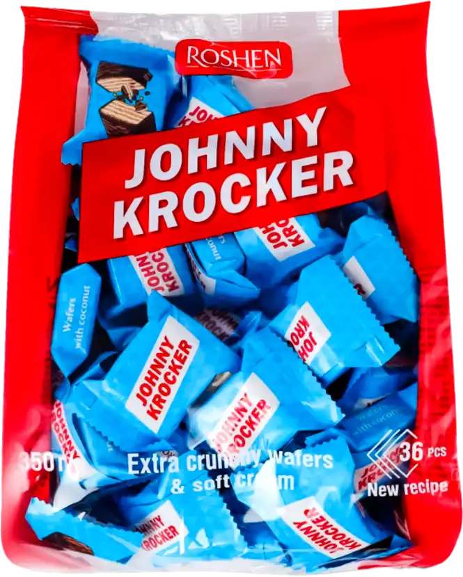 Фото 1 - Цукерки Roshen Johnny Krocker зі смаком кокосу 350 г
