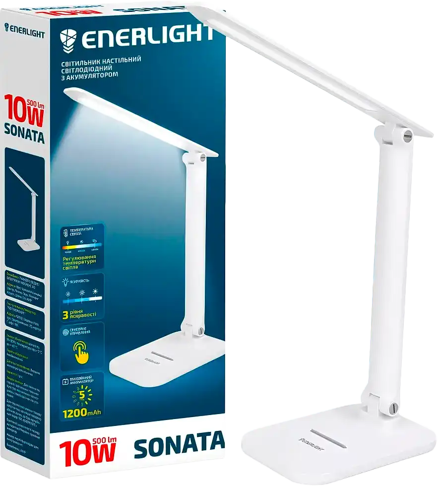 Фото 1 - Світильник Enerlight Sonata настільний світлодіодний з акумулятором 10Вт 3000-6000K Білий