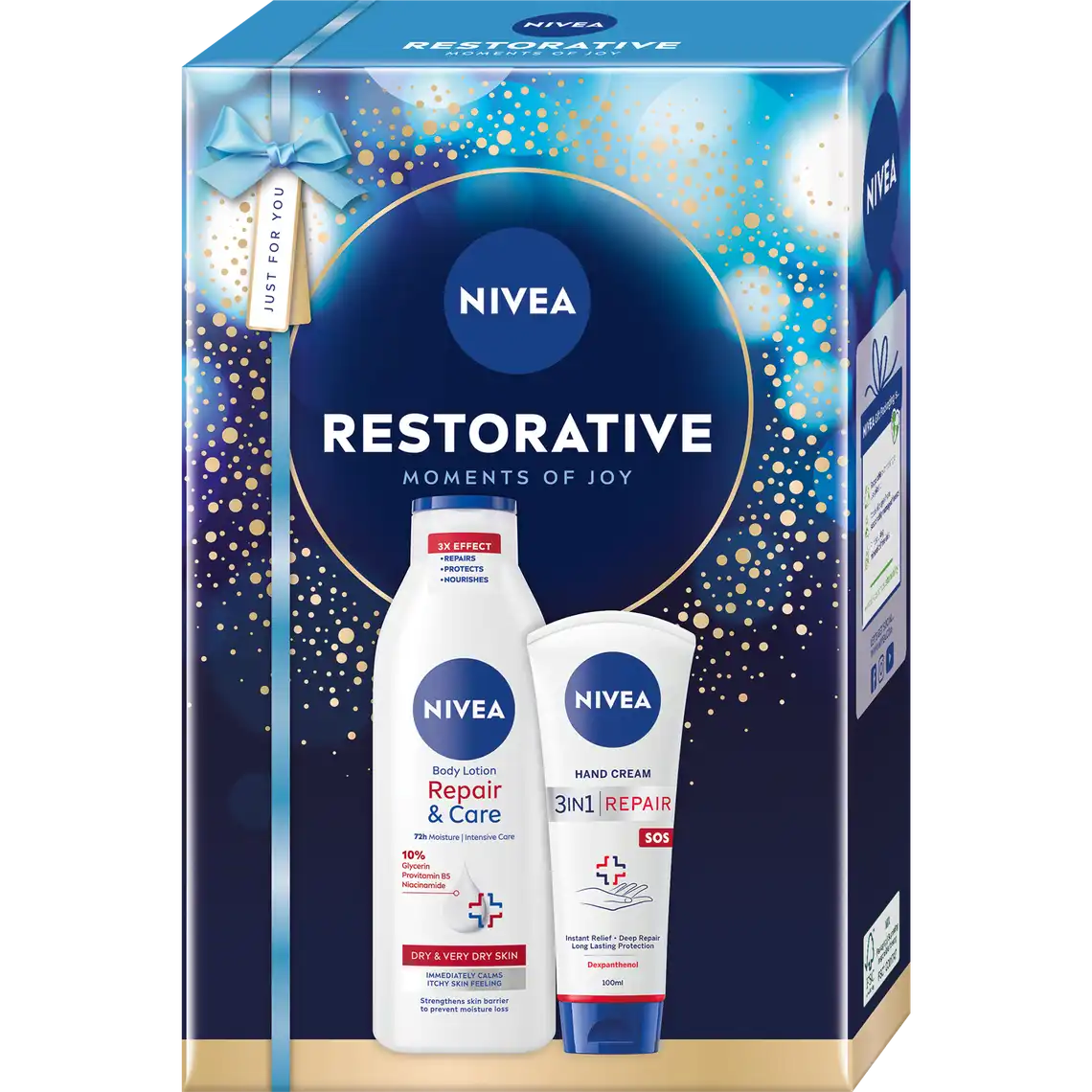 Фото 1 - Набір подарунковий Nivea Restorative Лосьйон для тіла, Крем для рук 3 в 1