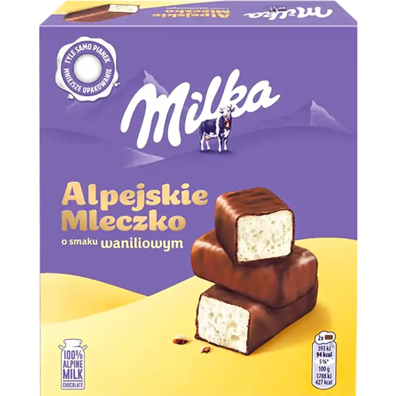 Фото 1 - Цукерки Milka Alpejskie Mleczko зі смаком ванілі 330 г