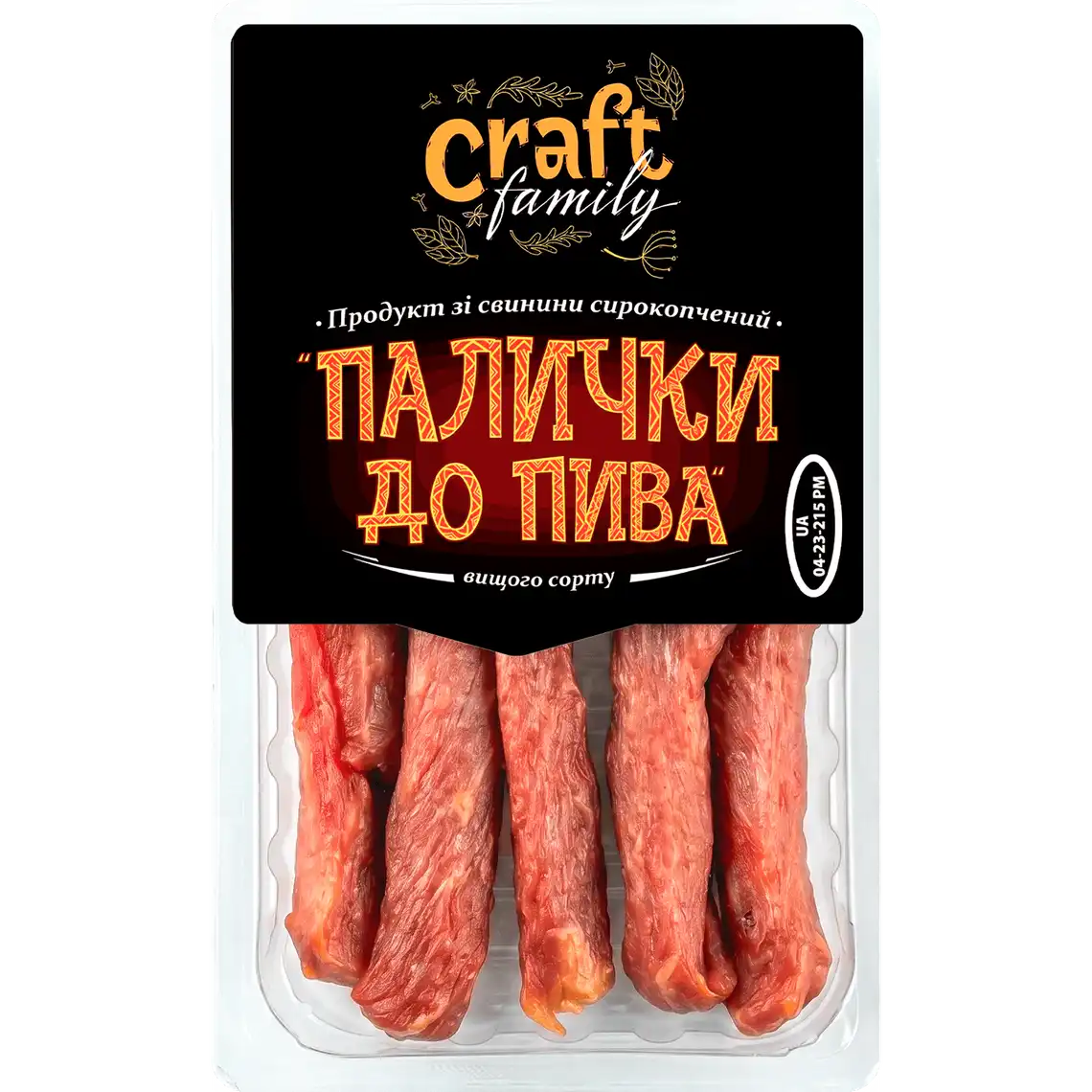 Фото 1 - Продукт зі свинини Craft family Палички до пива сирокопчені вищий гатунок порційні вагові