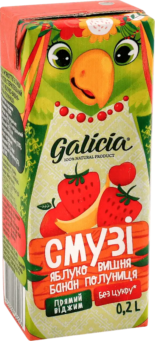 Фото 6 - Смузі Galicia Яблуко-вишня-банан-полуниця 200 мл