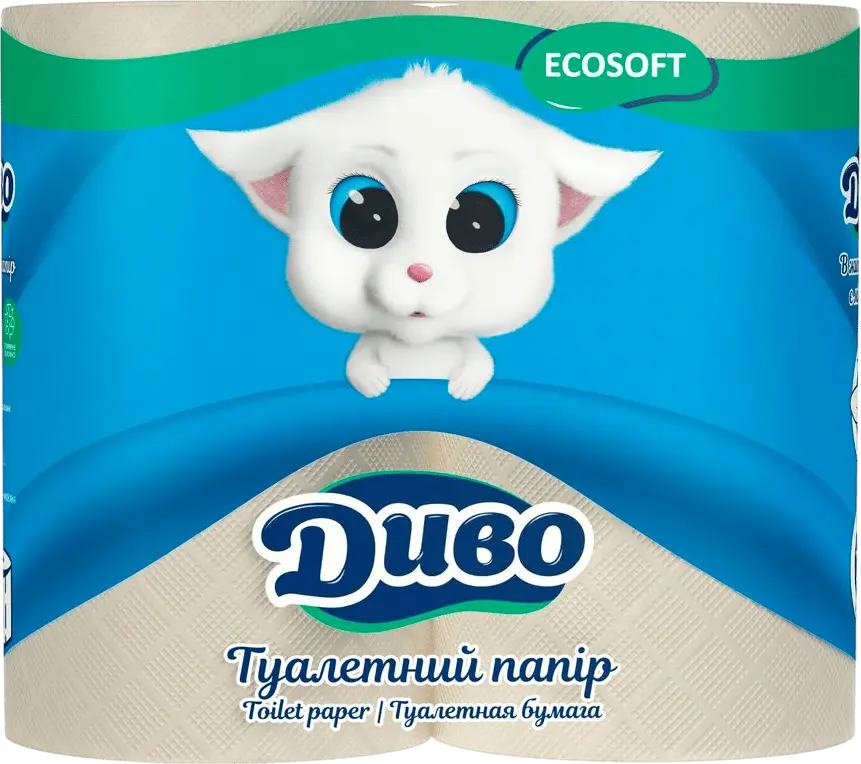 Фото 1 - Папір туалетний Диво Ecosoft 2-х шаровий сірий 4 шт