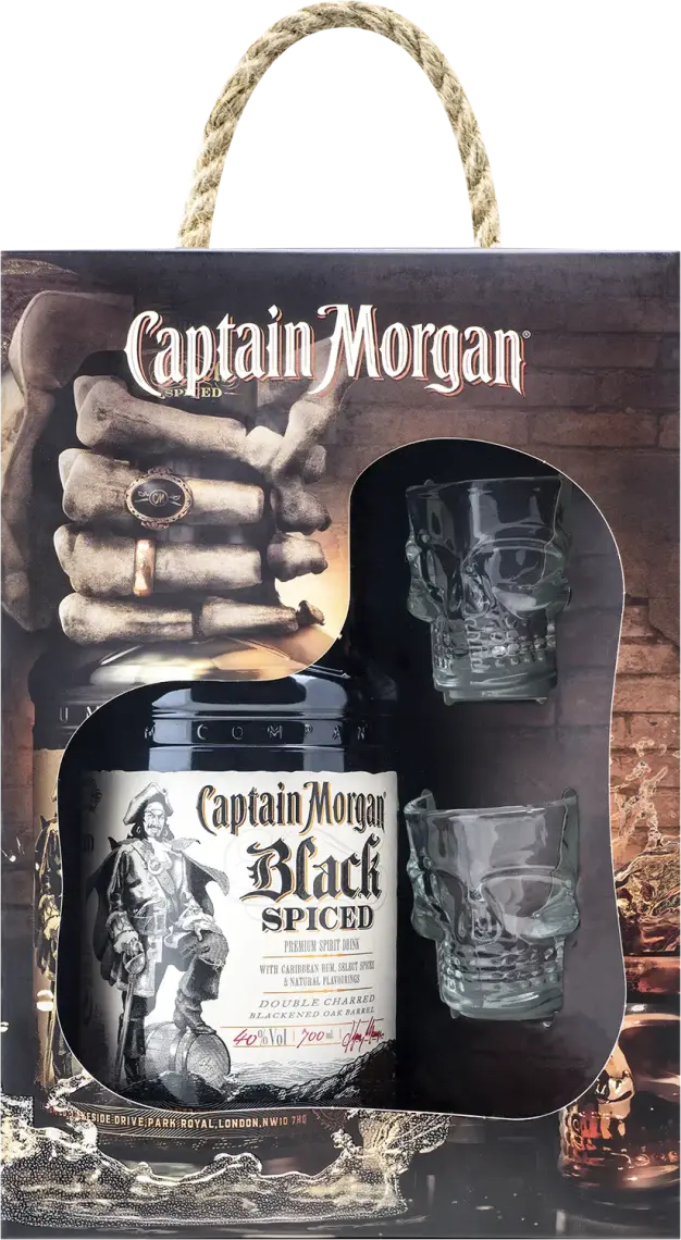 Фото 1 - Ром Captain Morgan Spiced Black 40% + 2 чарки 1 л