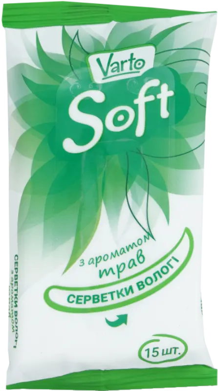 Фото 1 - Вологі серветки Varto Soft з ароматом трав 15 шт.