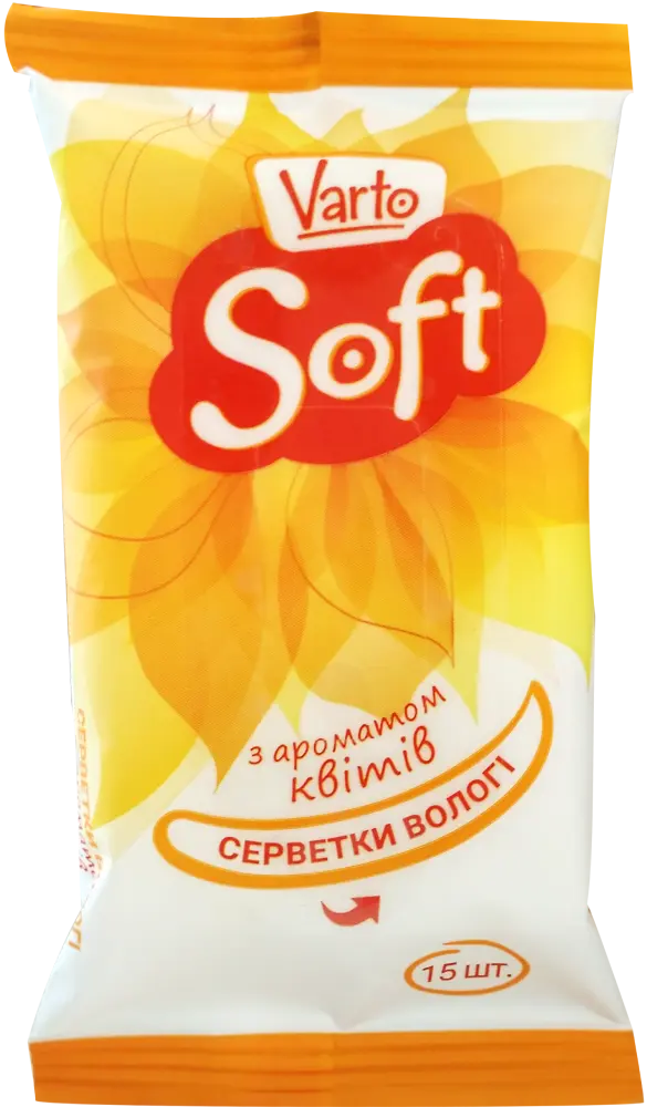 Фото 1 - Вологі серветки Varto Soft з ароматом квітів 15 шт