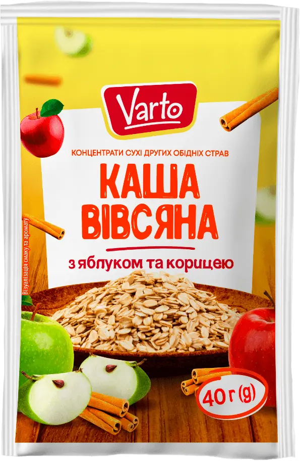 Фото 1 - Каша швидкого приготування Varto вівсяна з яблуком та корицею 40 г