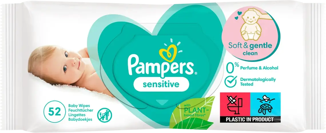 Фото 1 - Серветки Pampers Sensitive вологі дитячі 52 шт