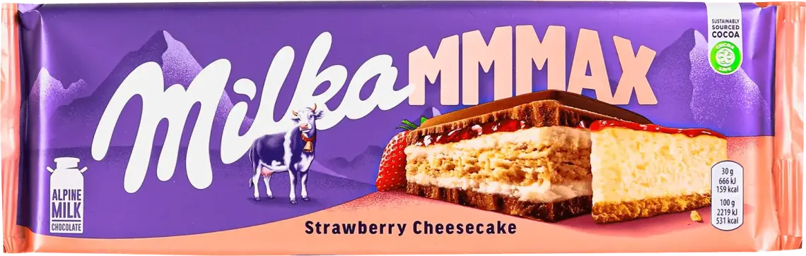Фото 1 - Шоколад Milka молочний з начинкою полуничний чізкейк та печивом 300 г