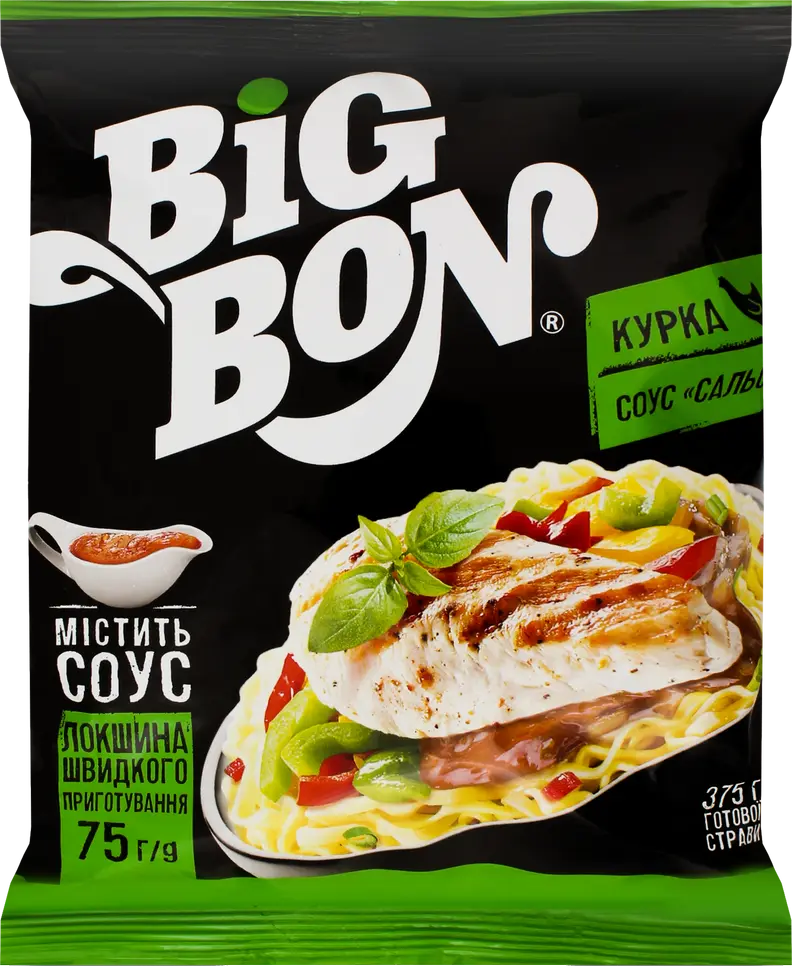 Локшина швидкого приготування Big Bon Курка + соус Сальса 75 г