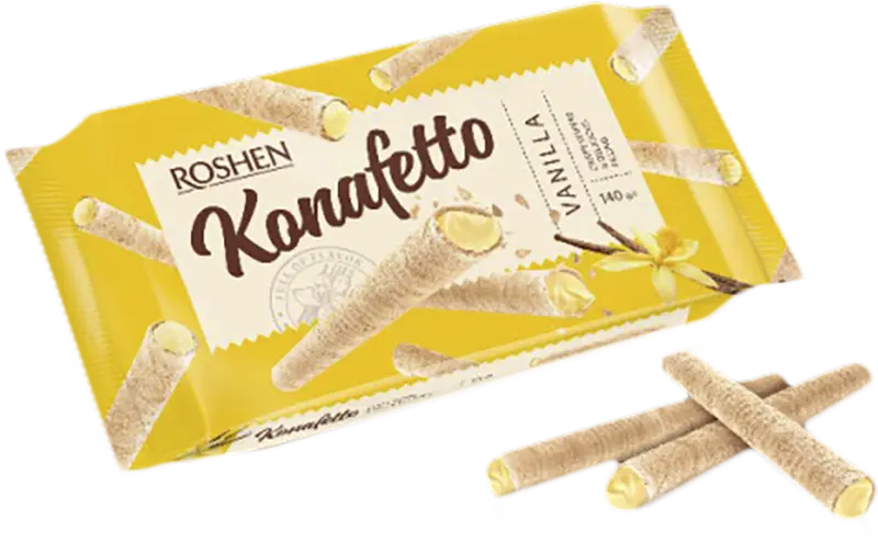 Фото 1 - Вафельні трубочки Roshen Konafetto з ванільною начинкою 140 г