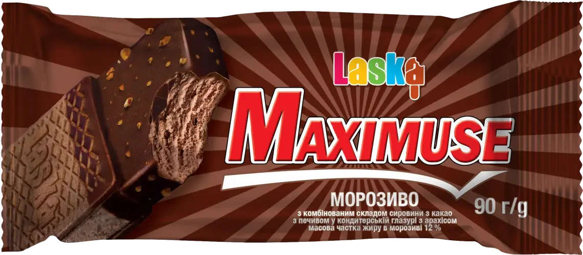 Фото 1 - Морозиво Ласка Maximus Сендвіч з арахісом 90 г