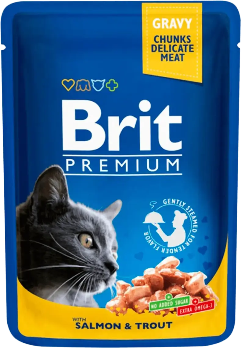 Фото 1 - Корм для котів Brit Premium вологий з лососем і фореллю 100 г