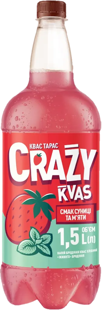 Квас Тарас Crazy kvas зі смаком суниці і мʼяти сильногазований