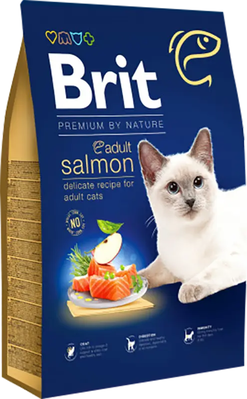 Фото 1 - Сухий корм для дорослих кішок Brit Premium Adult Salmon з лососем ваговий