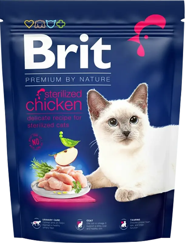 Фото 1 - Сухий корм для стерилізованих кішок з куркою Brit Premium Adult Sterilised 300 г