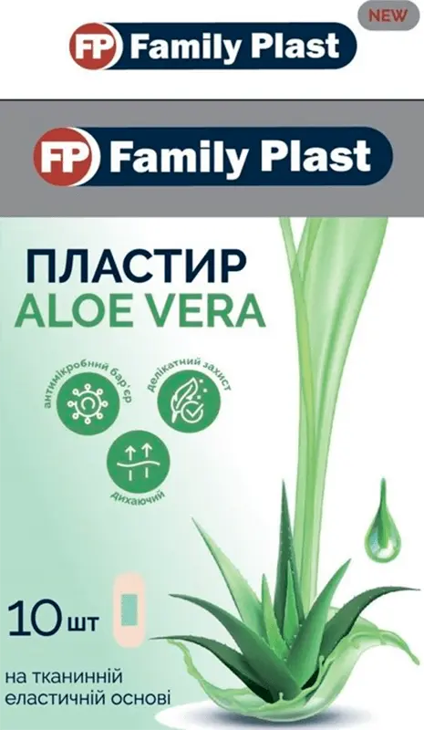Фото 1 - Пластир медичний Family Plast на тканинній основі з алое вера 25x72 мм №10
