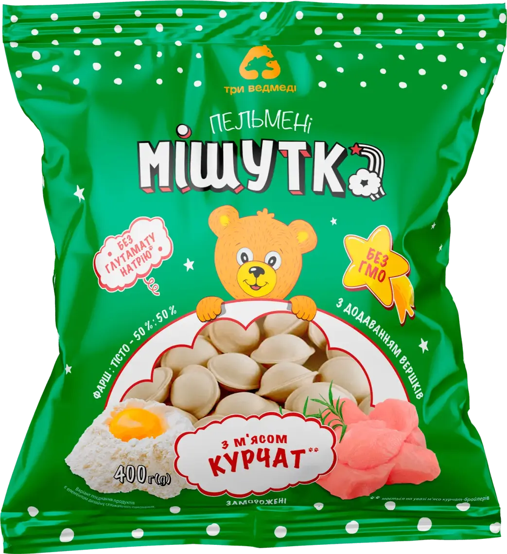 Фото 1 - Пельмені Три Ведмеді Мішутка з м`ясом курчат 400 г