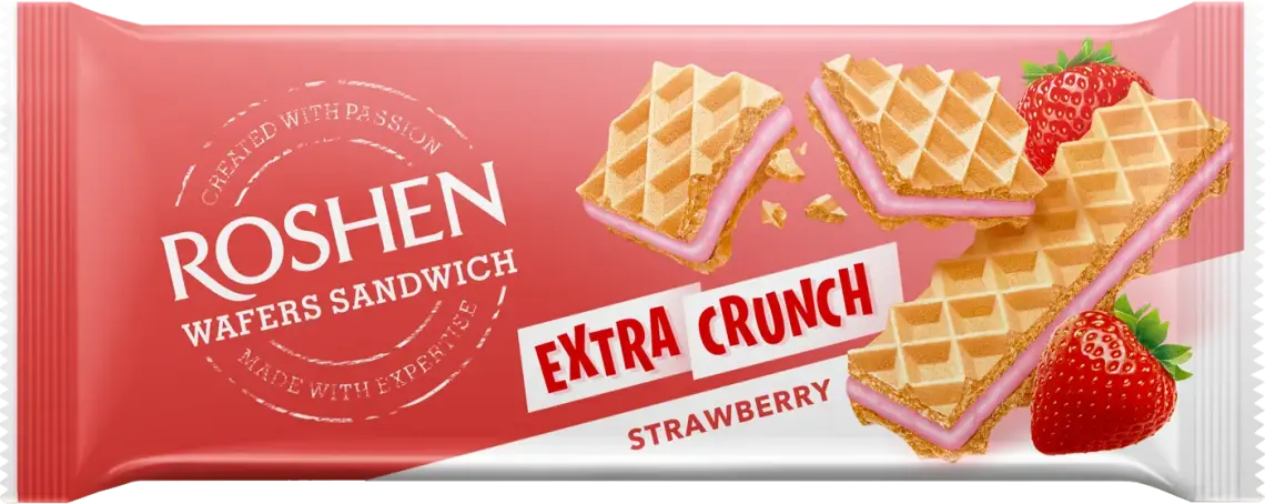 Фото 1 - Вафлі Roshen Wafers Sandwich Crunch Полуниця 142 г