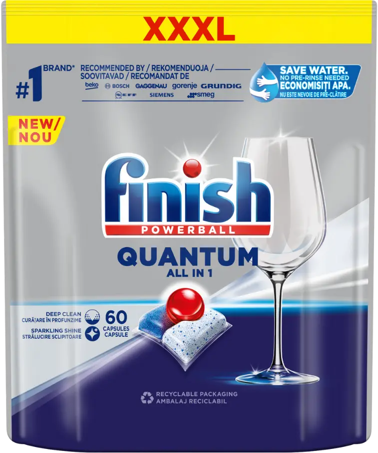 Фото 1 - Таблетки для миття посуду у посудомийній машині Finish Quantum All in1 60 шт