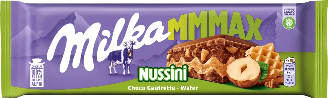 Фото 1 - Шоколад Milka Nussini молочний з горіховою пастою, подрібненим фундуком та вафлею 270 г