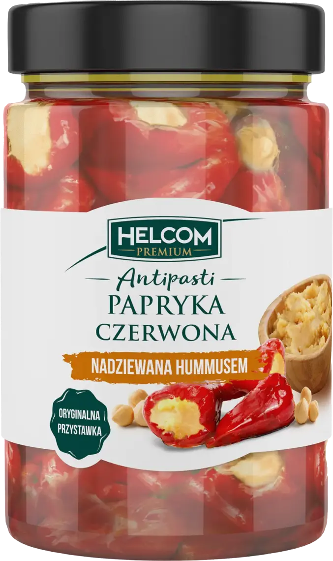 Фото 1 - Перець червоний Helcom Premium фарширований хумусом 327 мл